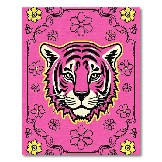 Vibrant Pink Tiger Floral Border Rug