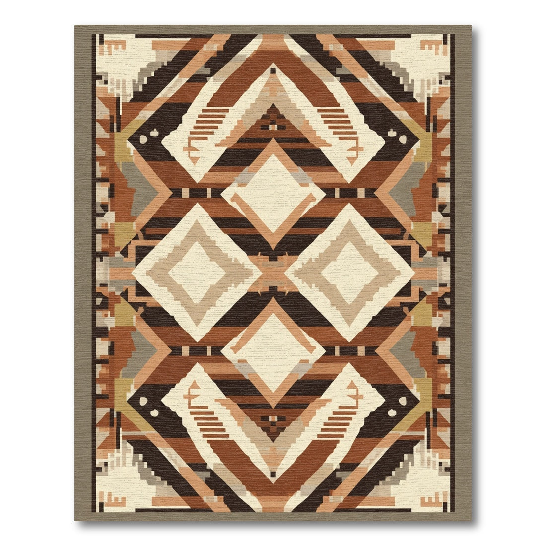 Earthy Brown Geometric Diamond Rug