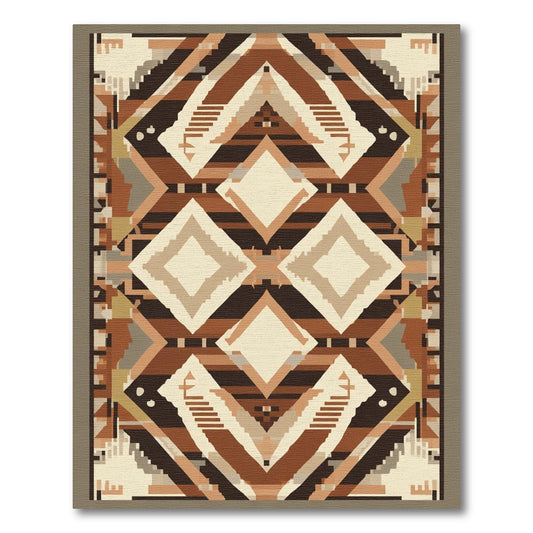 Earthy Brown Geometric Diamond Rug