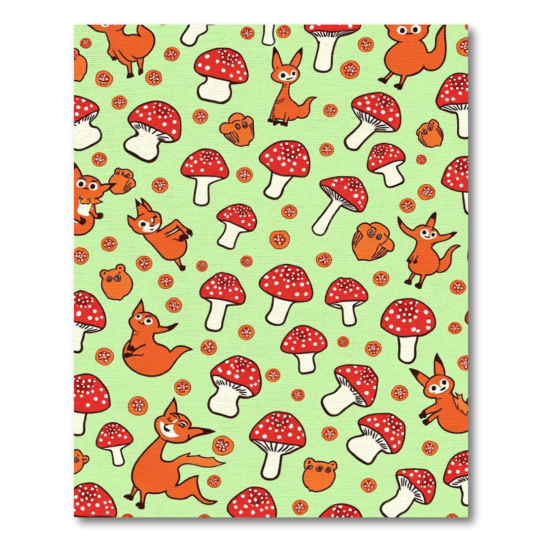 Whimsical Orange Fox Mushroom Meadow Rug