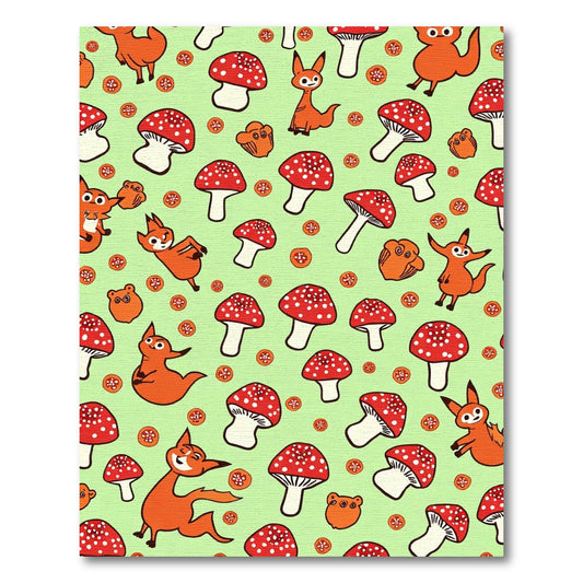 Whimsical Orange Fox Mushroom Meadow Rug