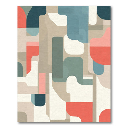 Retro Abstract Color Block Overlap Rug