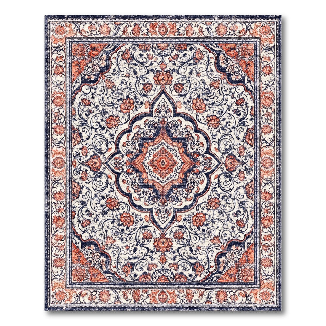 Distressed Persian Floral Medallion Area Rug