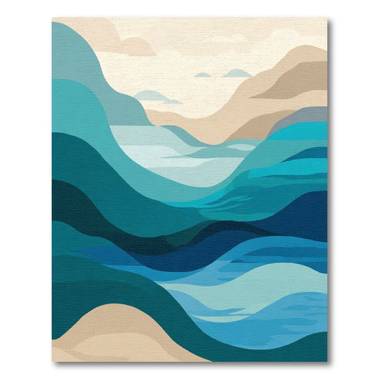 Abstract Blue Teal Landscape Waves Rug