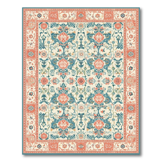Floral Vintage Blue and Teal Coral Teal Floral Vintage Area Rug