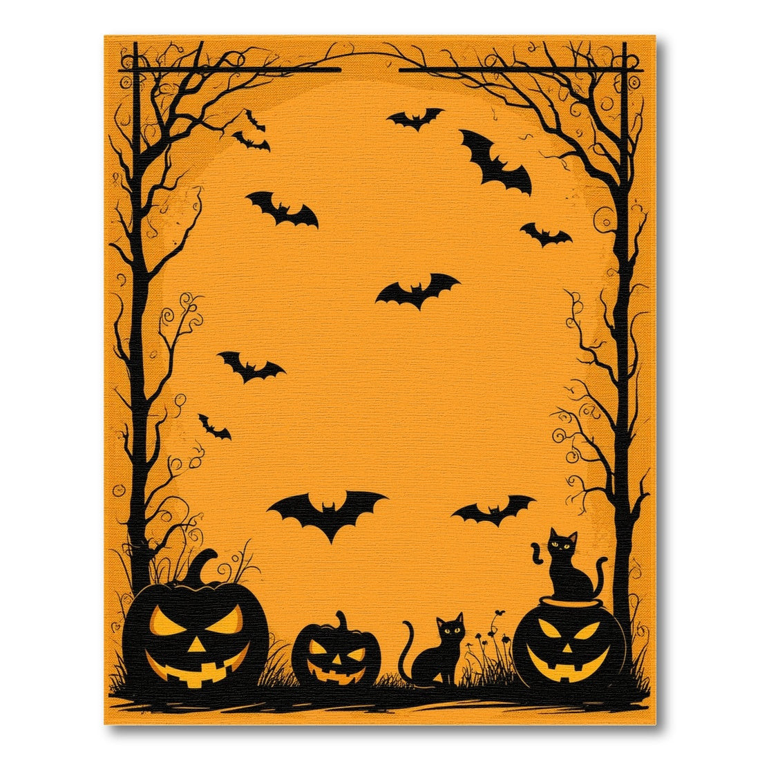 Spooky Orange Halloween Pumpkins Bats Area Rug