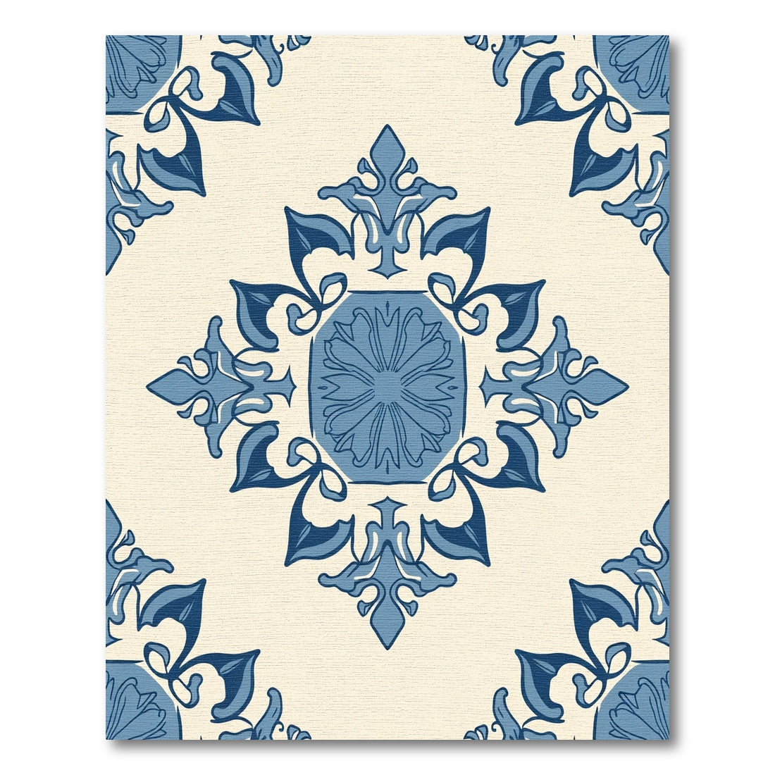 Blue and Cream Vintage Tile Rug
