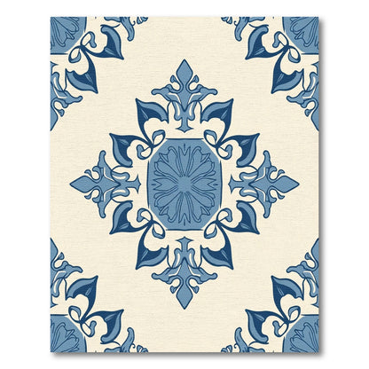 Blue and Cream Vintage Tile Rug