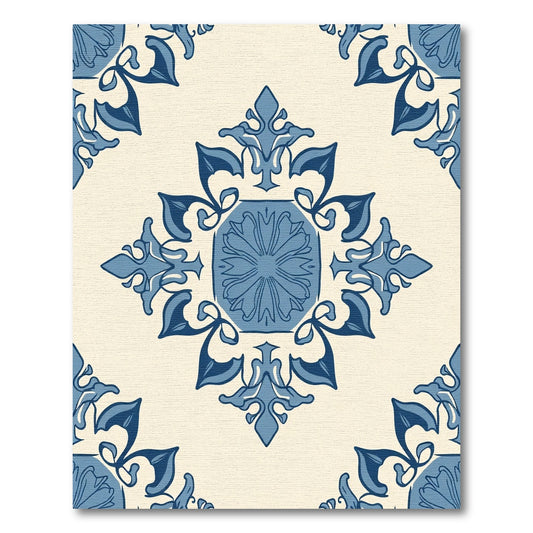 Blue and Cream Vintage Tile Rug