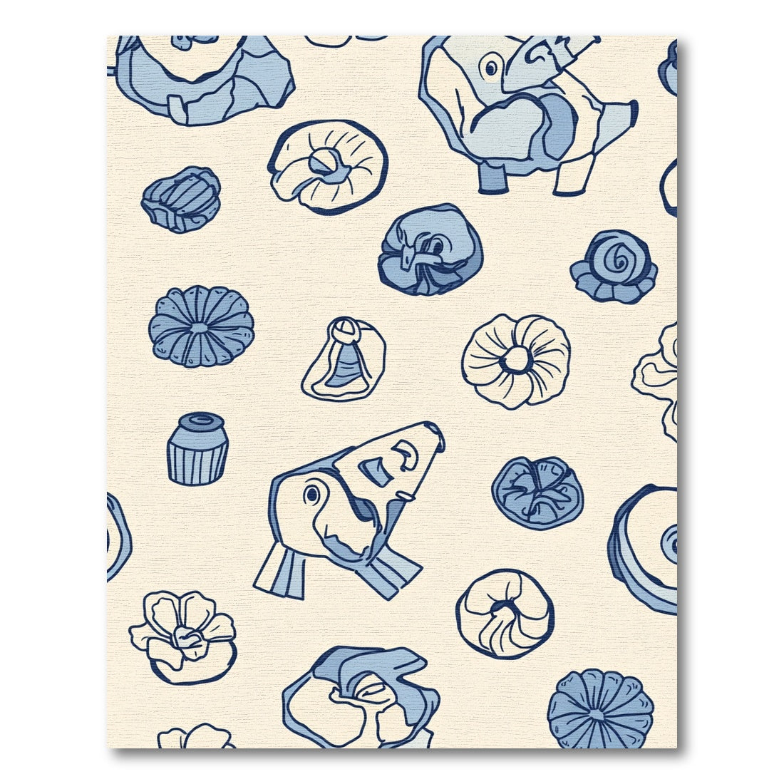 Pale Blue Ceramic Fossil Arrangement Rug