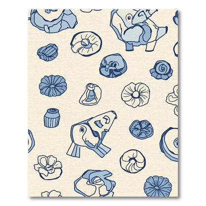 Pale Blue Ceramic Fossil Arrangement Rug