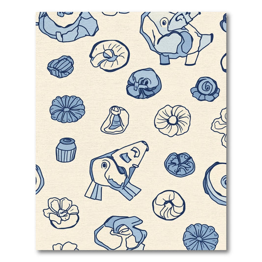 Pale Blue Ceramic Fossil Arrangement Rug