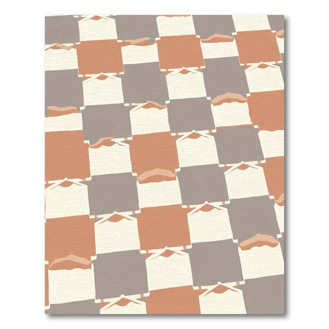 Terracotta Gray Beige Checkerboard Texture Rug