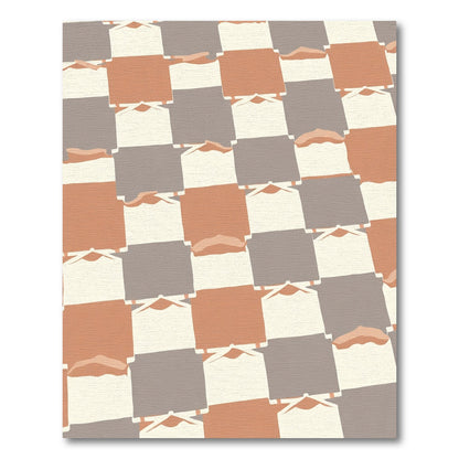 Terracotta Gray Beige Checkerboard Texture Rug