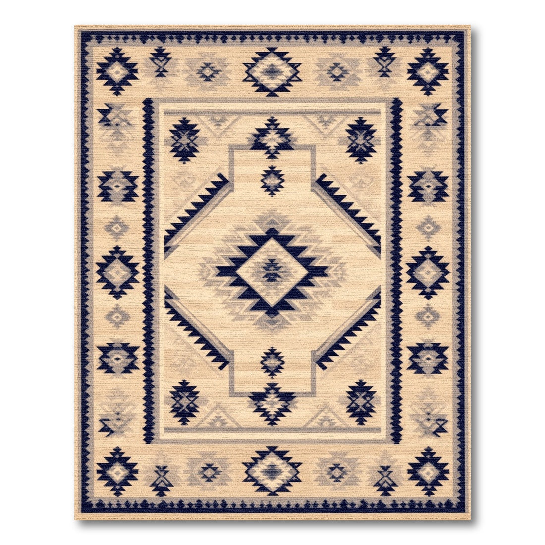 Beige and Neutral Navy Southwestern Geometric Area Rug