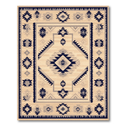 Beige and Neutral Navy Southwestern Geometric Area Rug