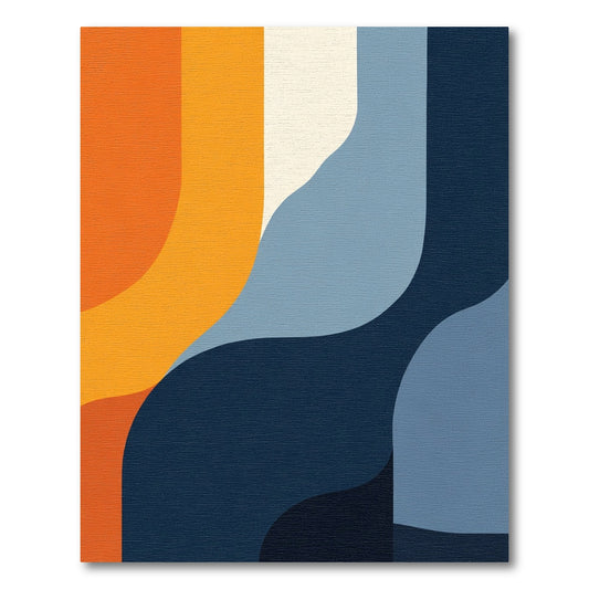 Retro Orange Navy Blue Abstract Waves Rug