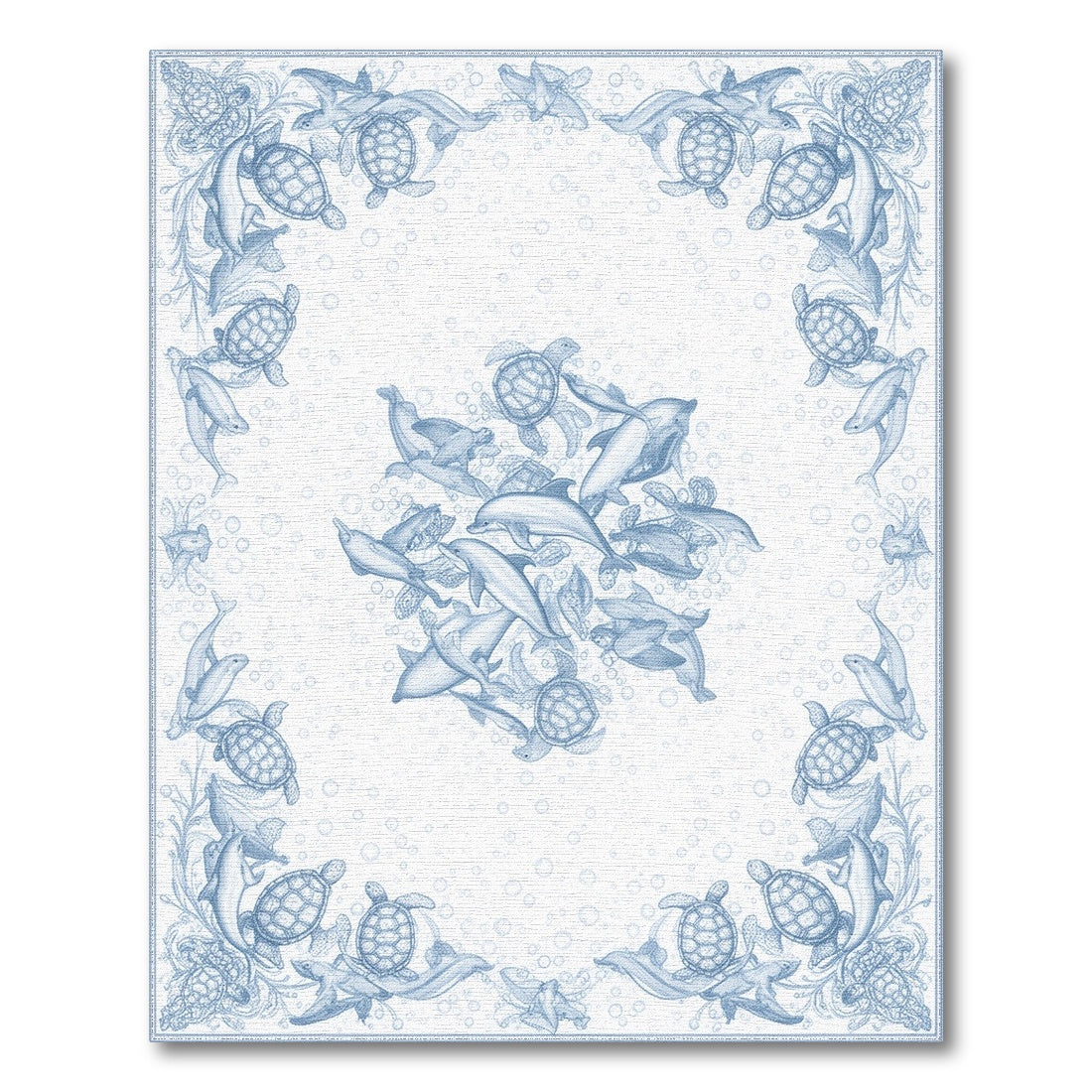 Blue Ocean Marine Life Washable Area Rug