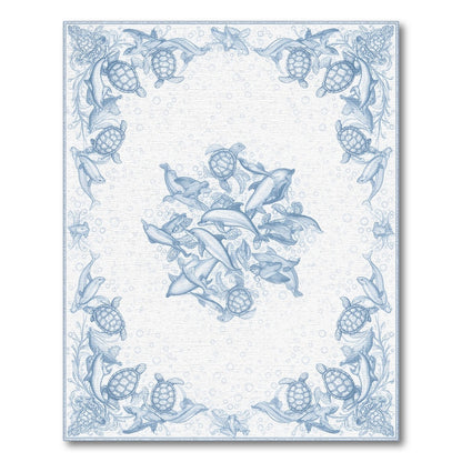 Blue Ocean Marine Life Washable Area Rug