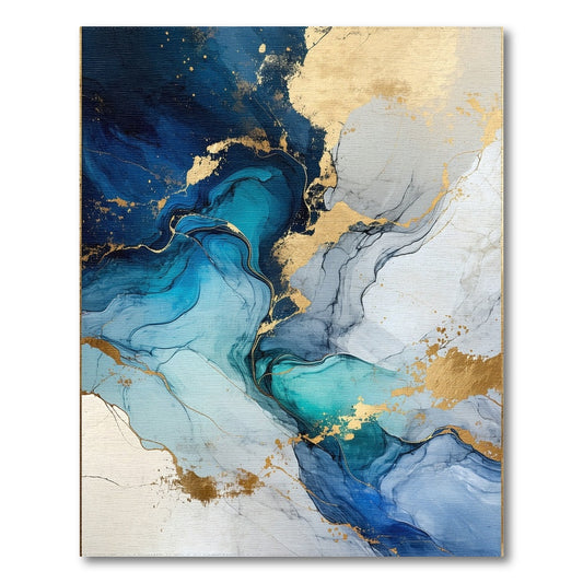 Navy Teal Gold Fluid Swirl Rug