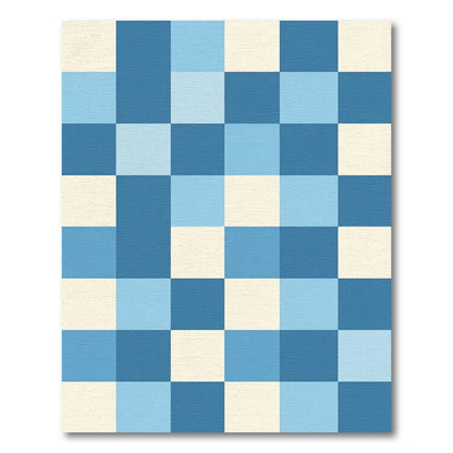 Ocean Blue Checkerboard Squares Rug