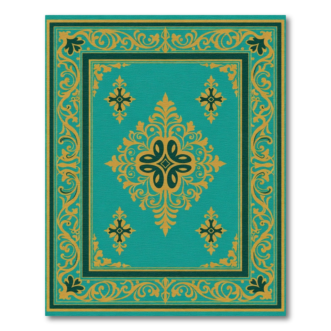 Regal Teal Gold Medallion Border Rug