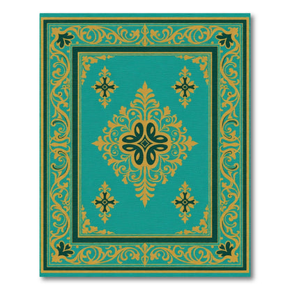 Regal Teal Gold Medallion Border Rug