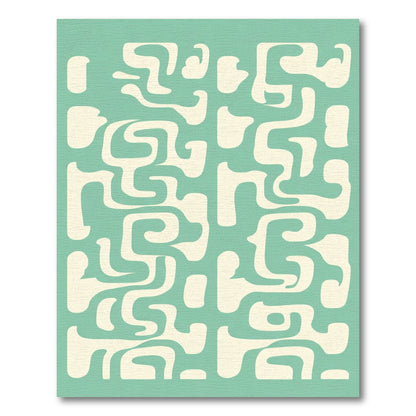 Cream Abstract Aqua Interlocking Shapes Rug