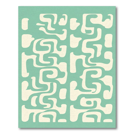 Cream Abstract Aqua Interlocking Shapes Rug