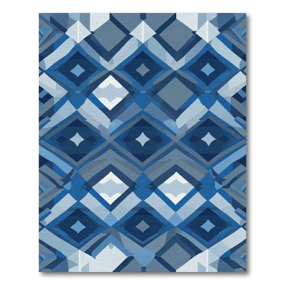 Deep Blue Geometric Diamond Overlay Rug