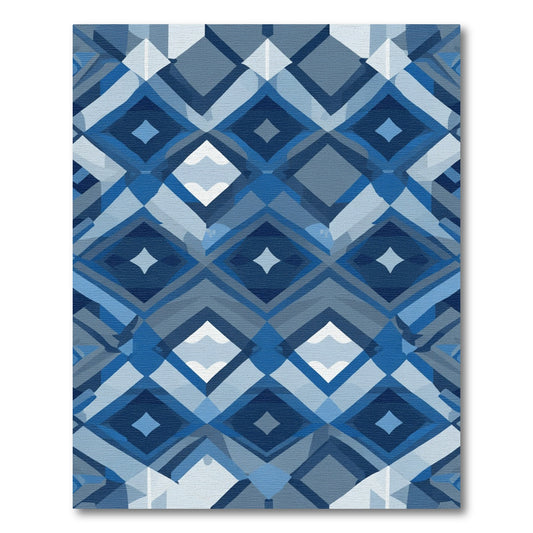 Deep Blue Geometric Diamond Overlay Rug