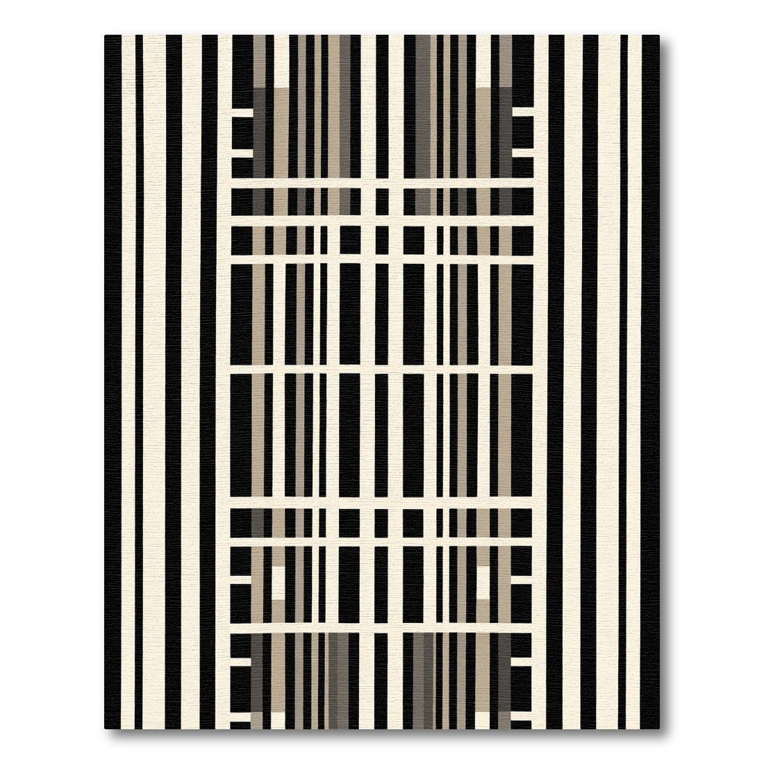 Modern Black Beige Grid Stripe Rug