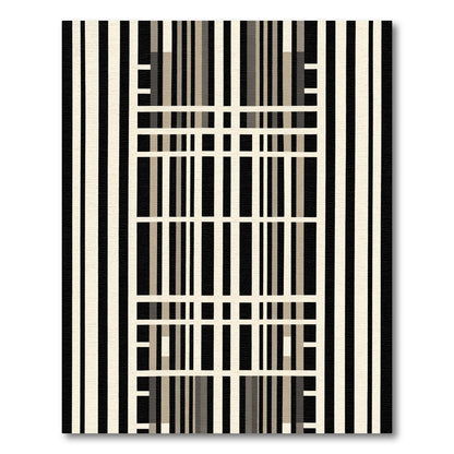 Modern Black Beige Grid Stripe Rug