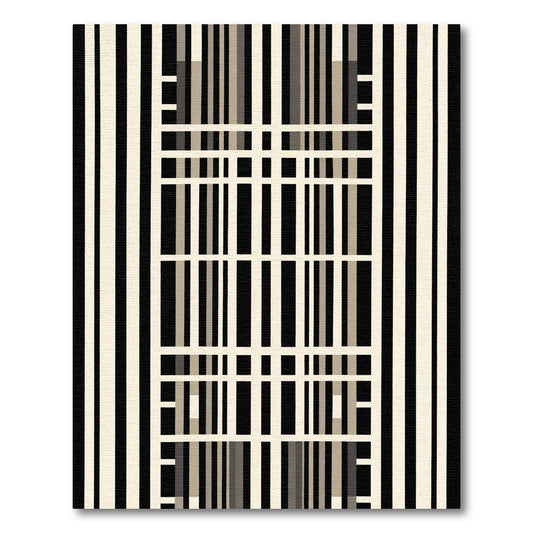 Modern Black Beige Grid Stripe Rug