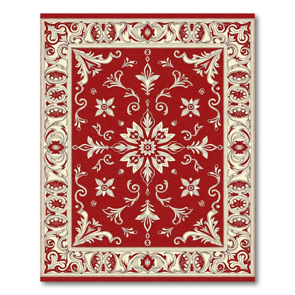 Ornate Floral Border Red Cream Rug