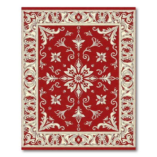 Ornate Floral Border Red Cream Rug