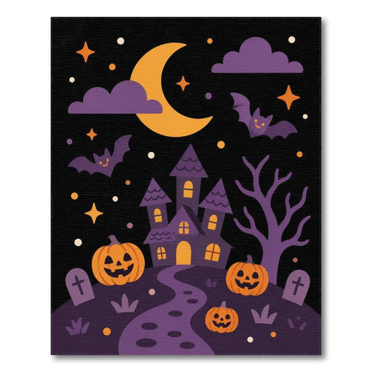 Kids Cartoon Purple Halloween Haunted House Area Rug