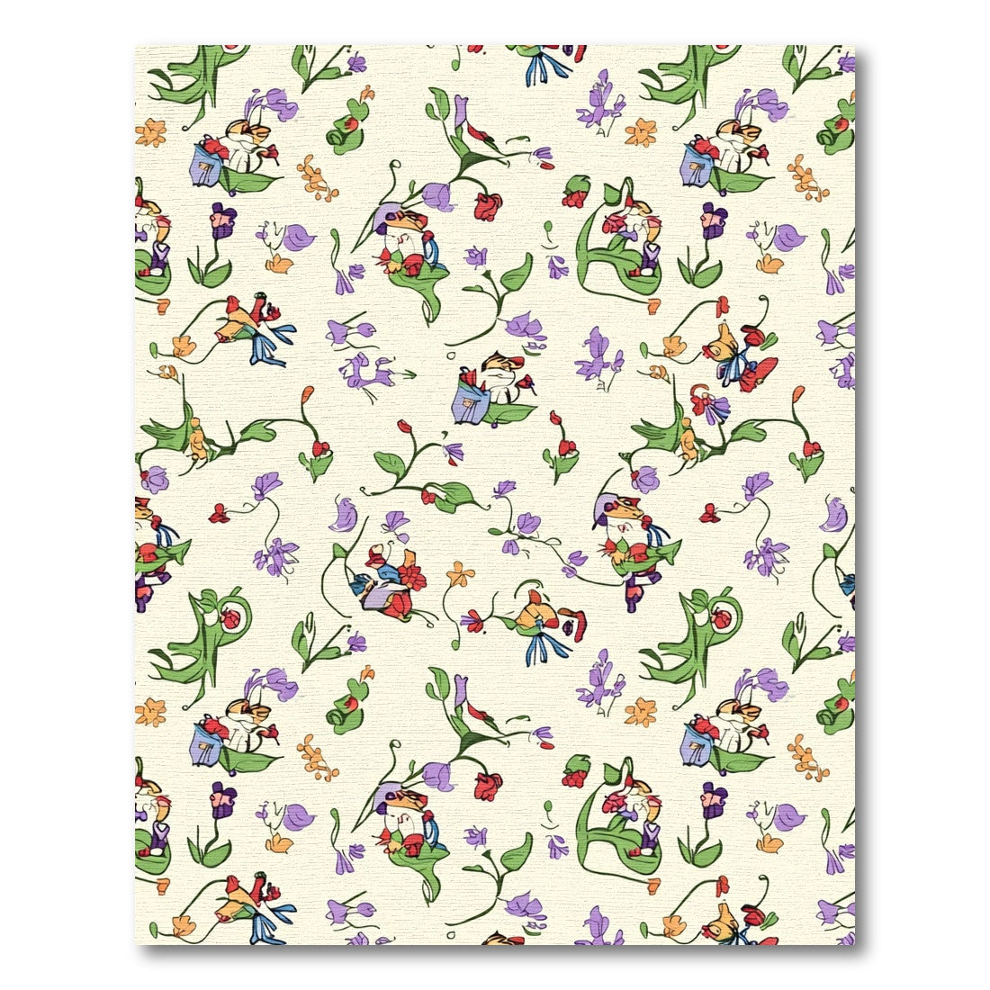 Whimsical Floral Scene Colorful Animals Rug