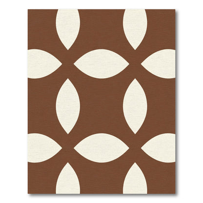 Cream Leaf Geometric Brown Rug
