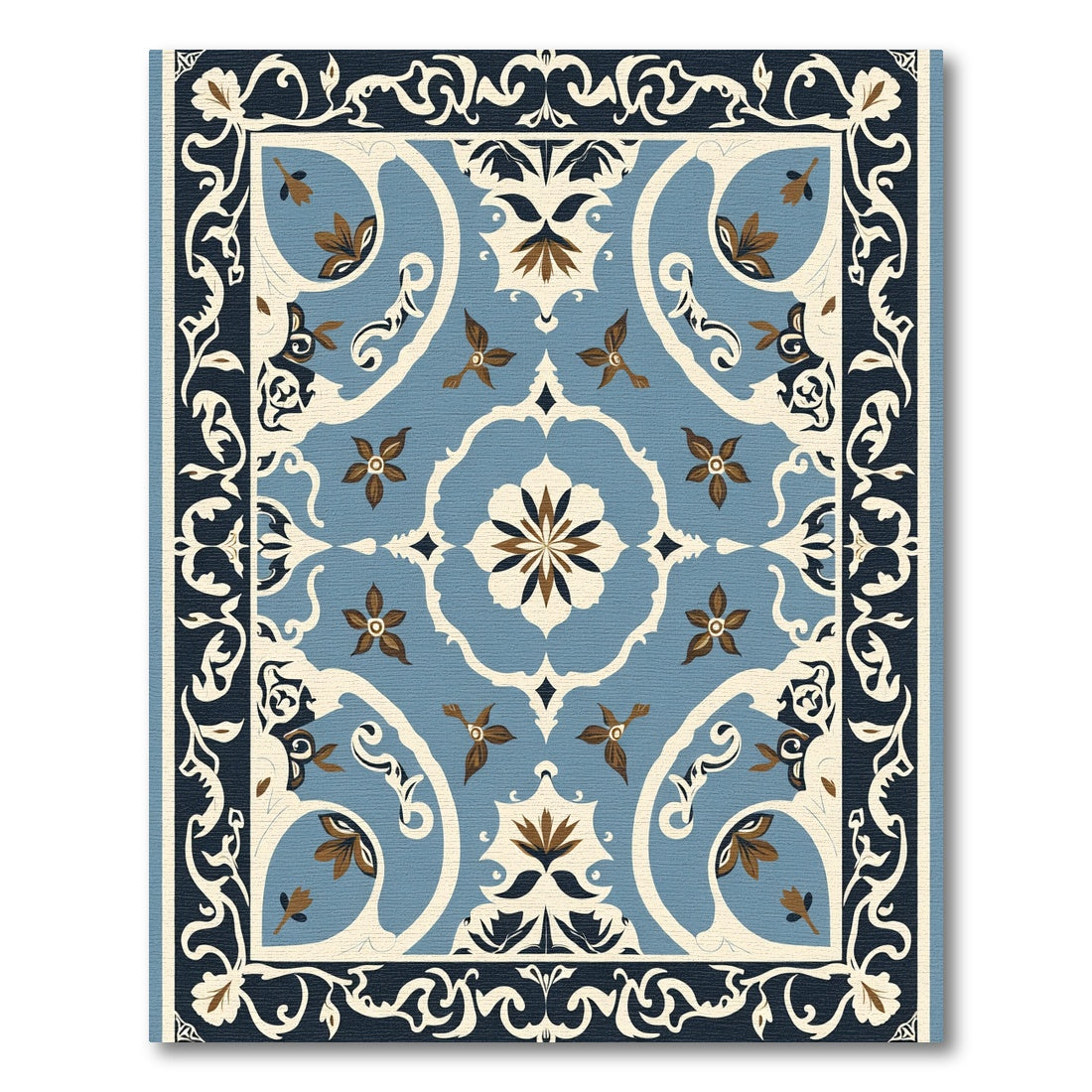 Blue Tan Ivory Ornamental Floral Rug