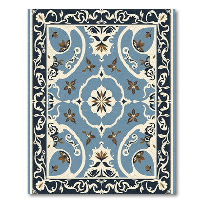 Blue Tan Ivory Ornamental Floral Rug
