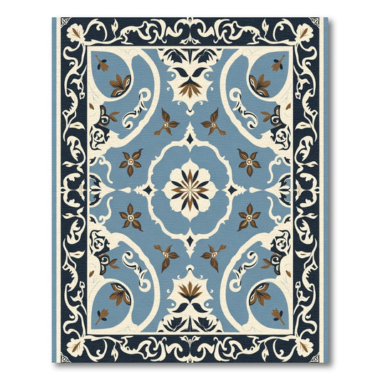 Blue Tan Ivory Ornamental Floral Rug
