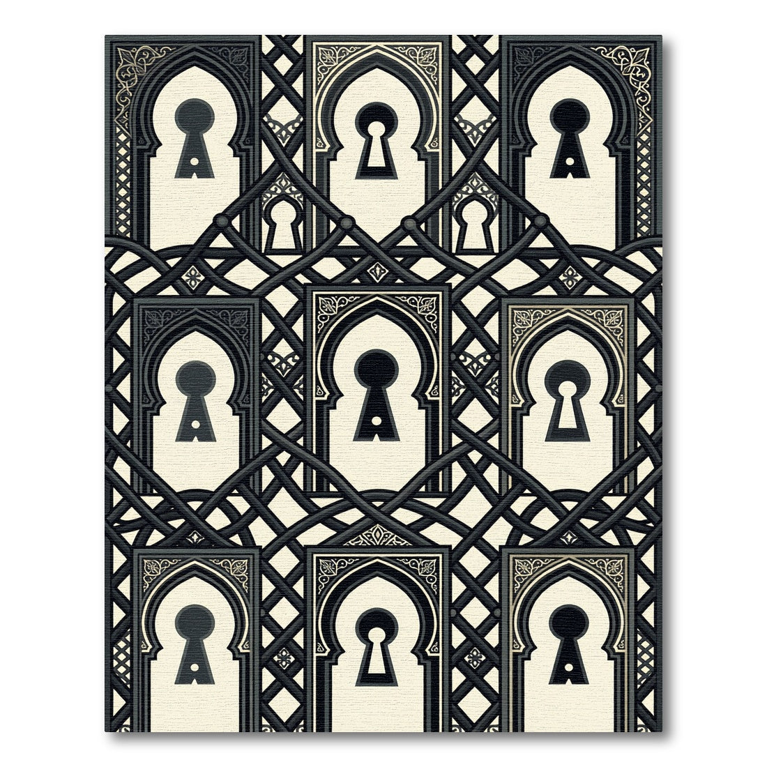 Black Cream Keyhole Archway Tapestry Rug