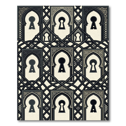 Black Cream Keyhole Archway Tapestry Rug
