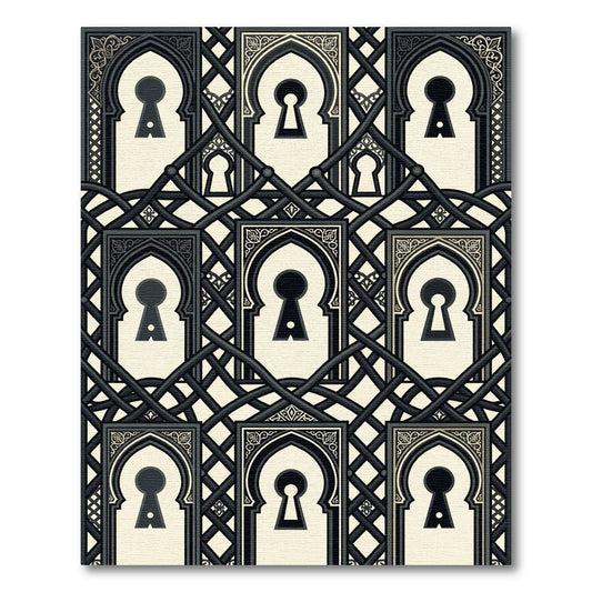 Black Cream Keyhole Archway Tapestry Rug