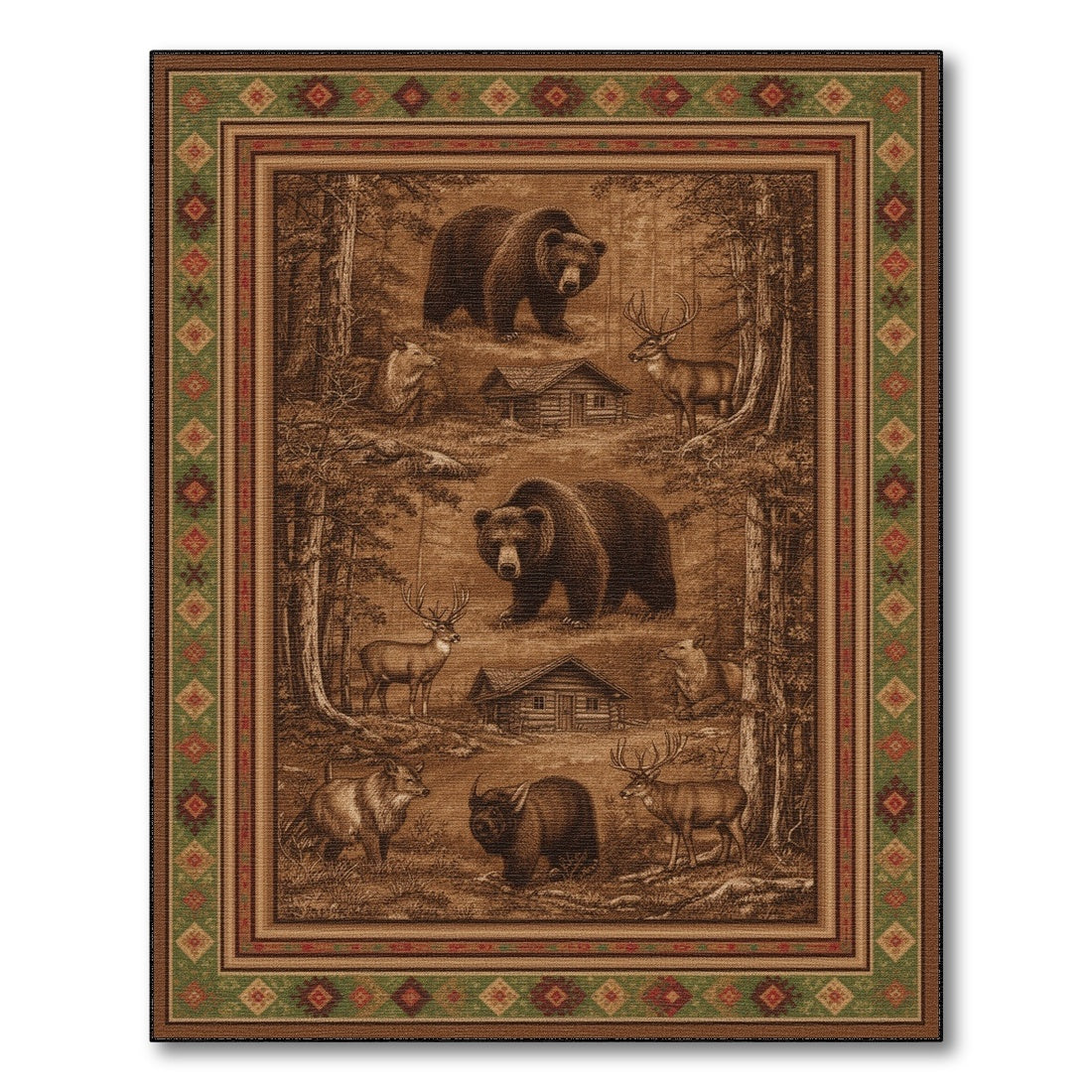 Rustic Wildlife Bear Deer Forest Area Rug