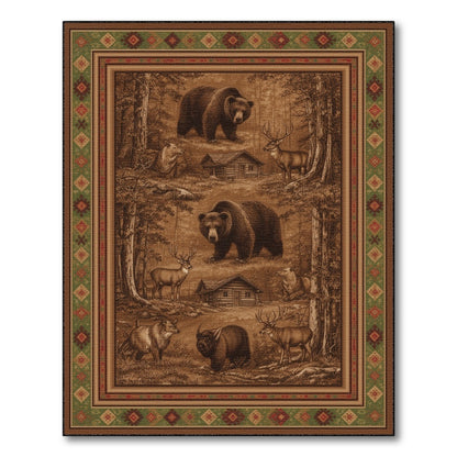 Rustic Wildlife Bear Deer Forest Area Rug