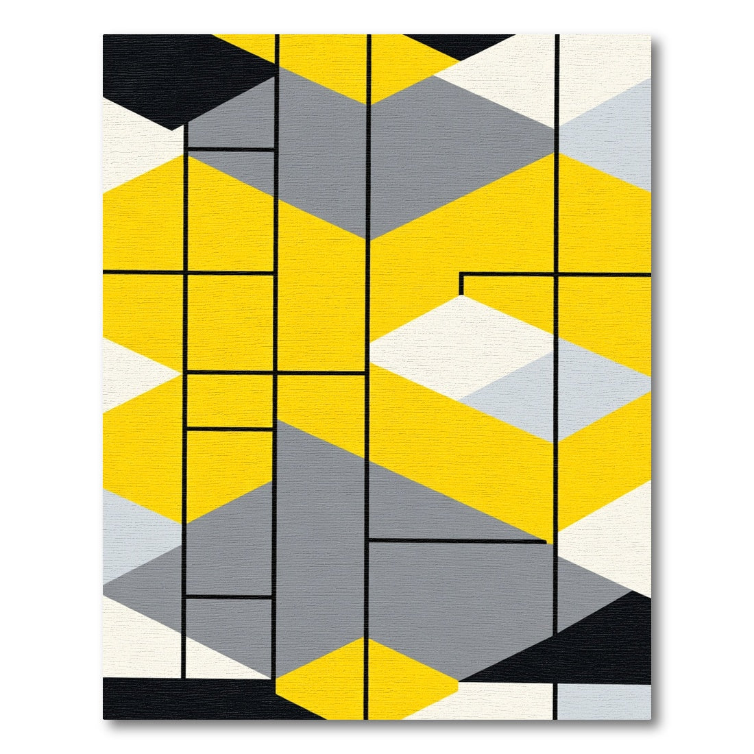 Bold Yellow Gray Geometric Composition Rug