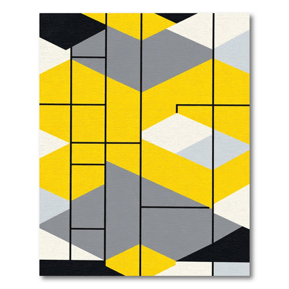 Bold Yellow Gray Geometric Composition Rug