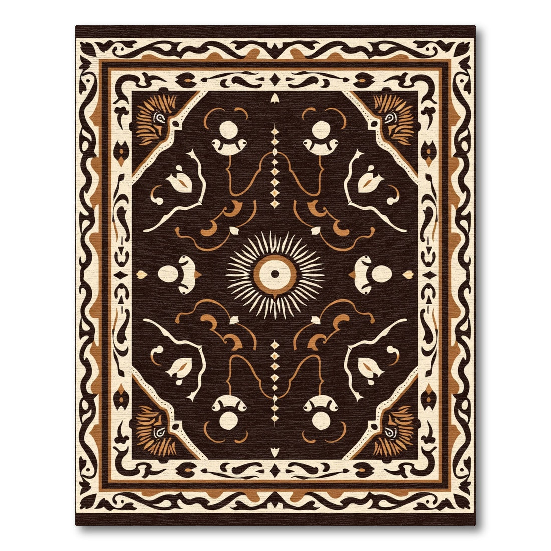 Brown Cream Sunburst Floral Eye Rug